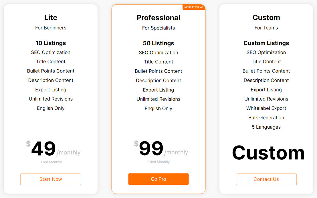 ProductListing.AI pricing