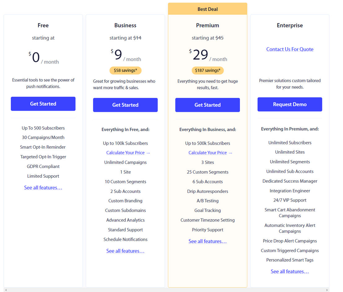 PushEngage pricing