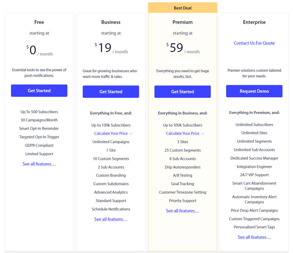 PushEngage pricing