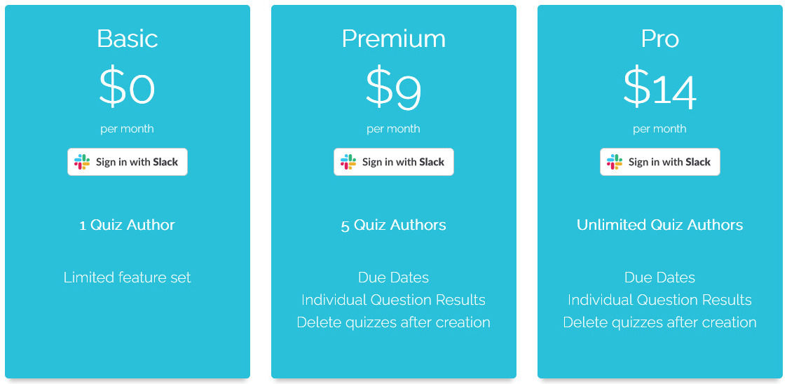 QuickQuiz pricing