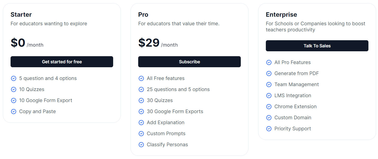 Quizify pricing