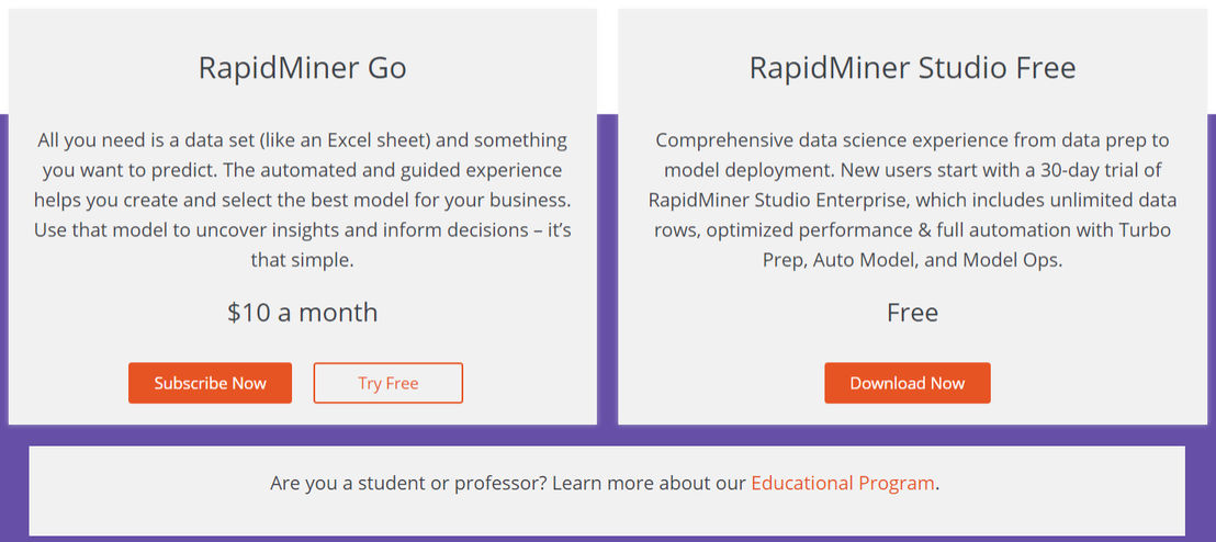 RapidMiner pricing