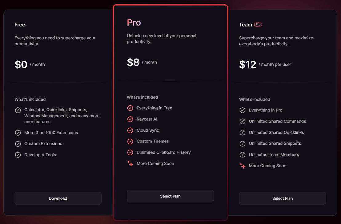 Raycast Pro pricing