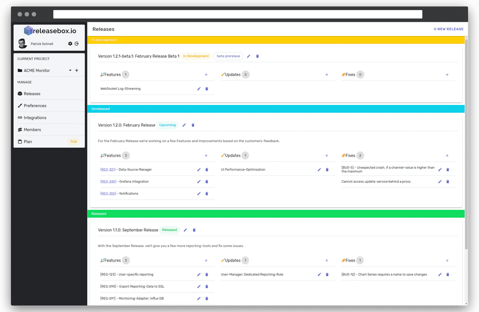 Product Release log