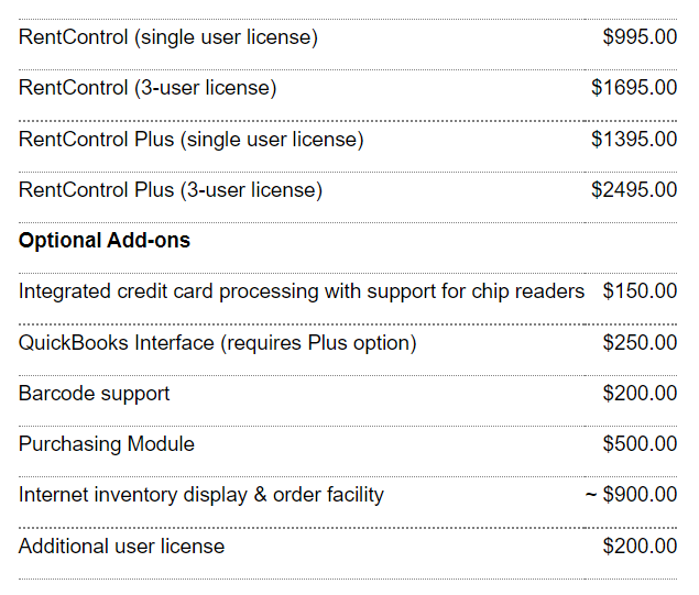 RentControl pricing