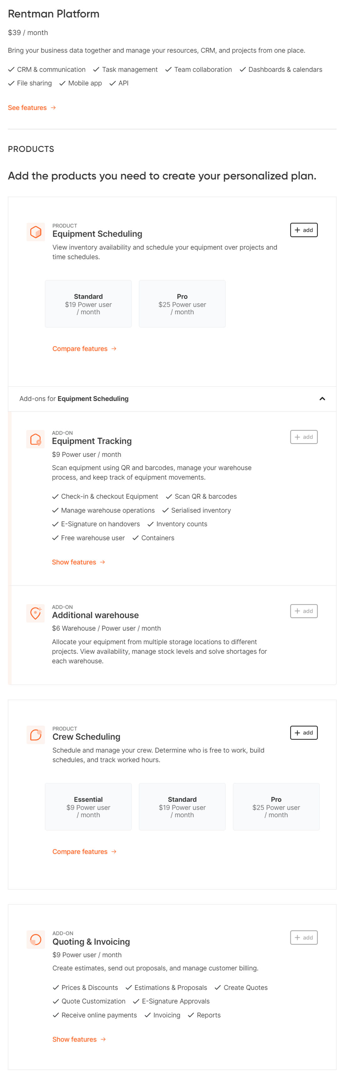 Rentman pricing