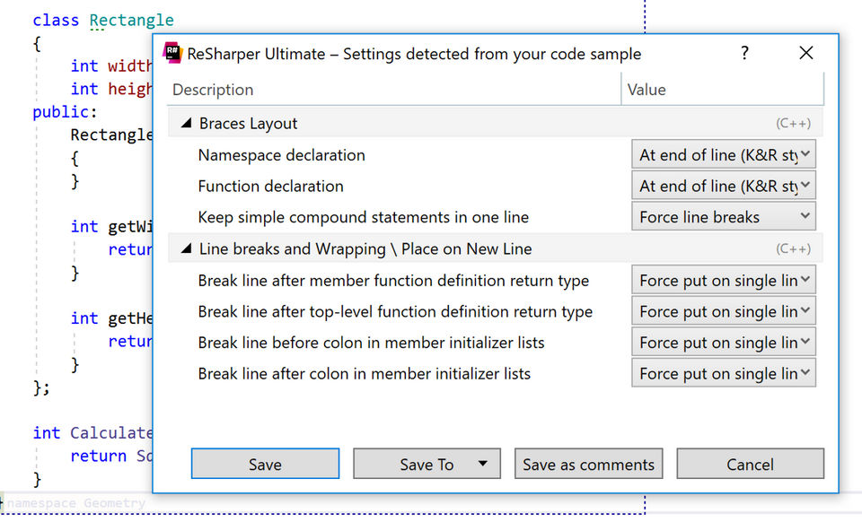 ReSharper C   Formatter Settings