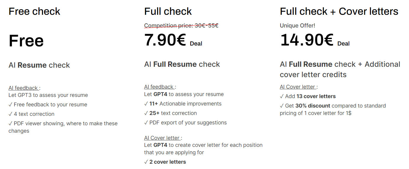 Resumecheck pricing