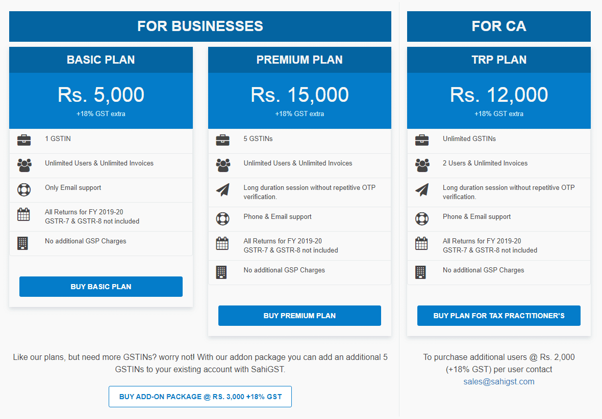 SahiGST pricing