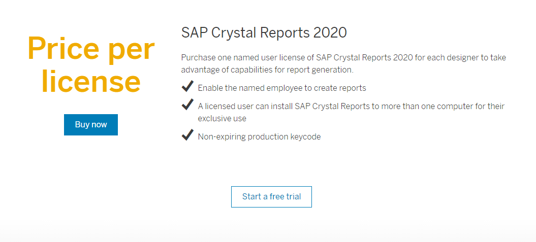 SAP Crystal Reports pricing