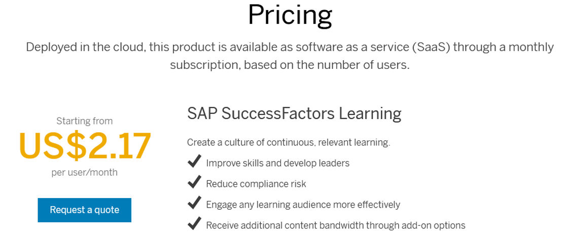 SAP SuccessFactors Learning pricing