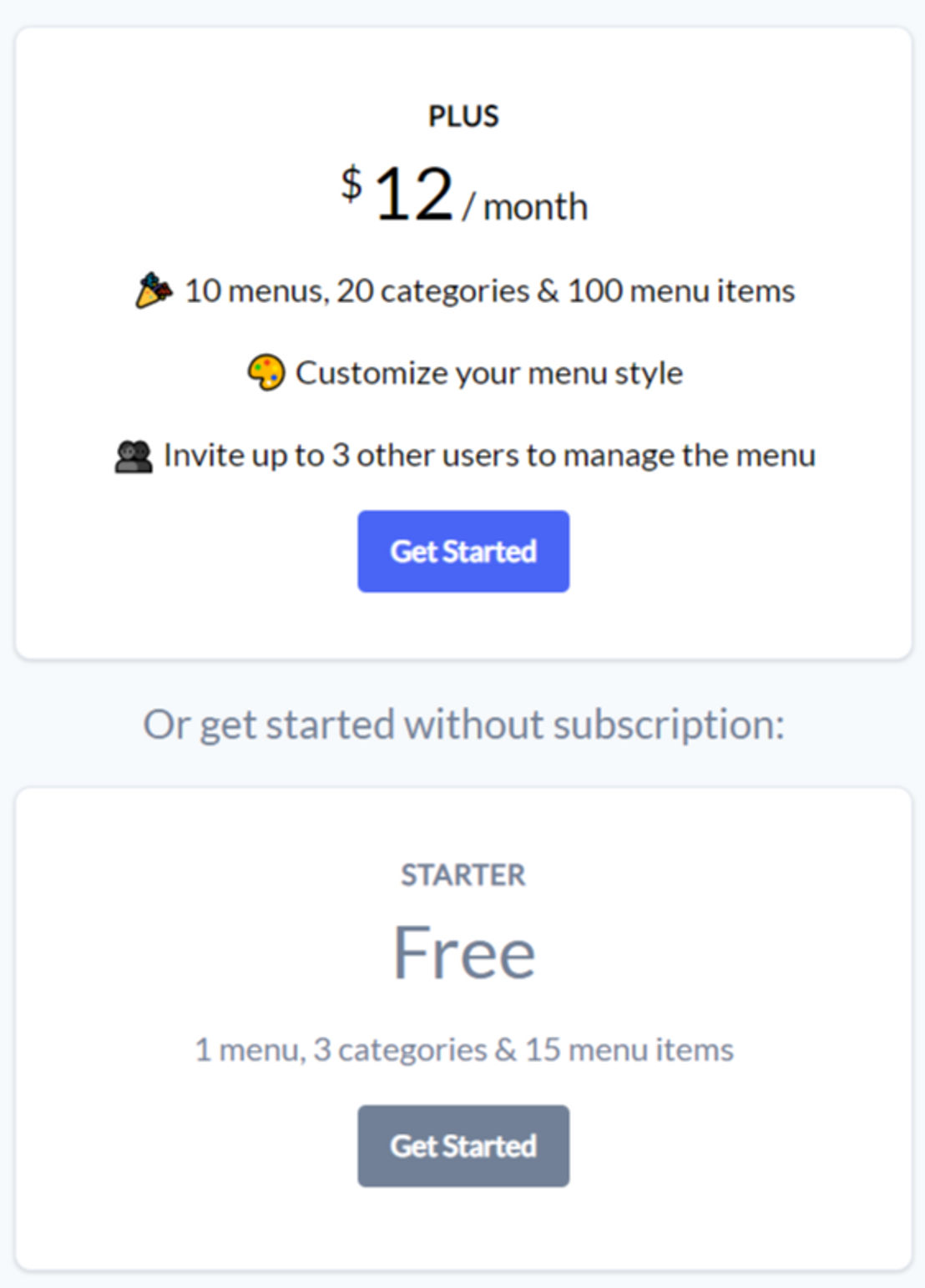 Scan Menu pricing