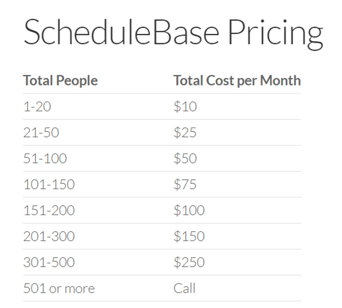 schedulebase pricing