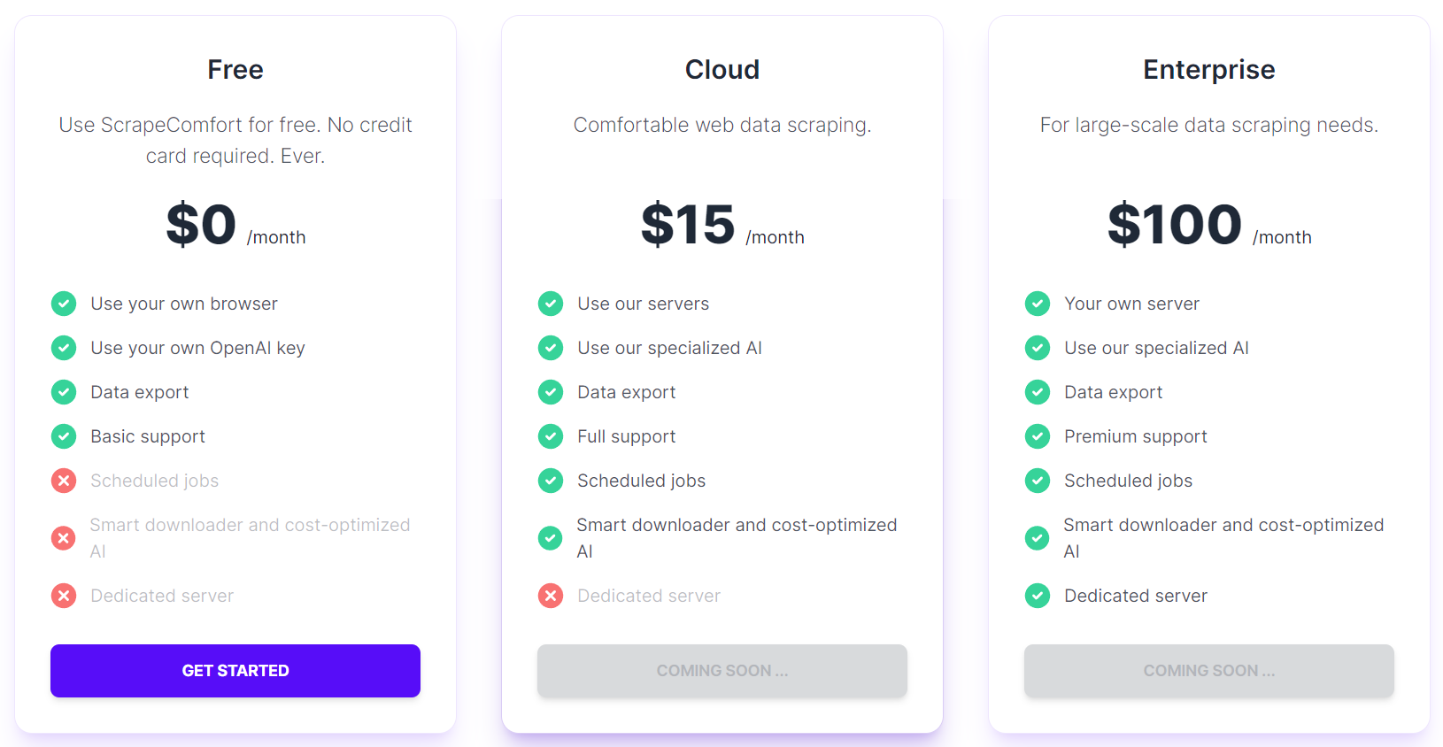 Scrape Comfort pricing