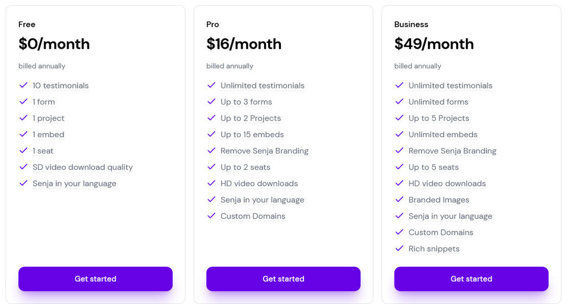 Senja pricing