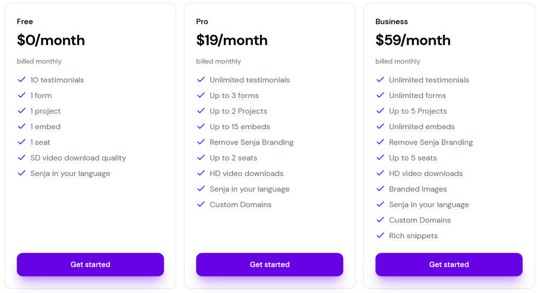 Senja pricing