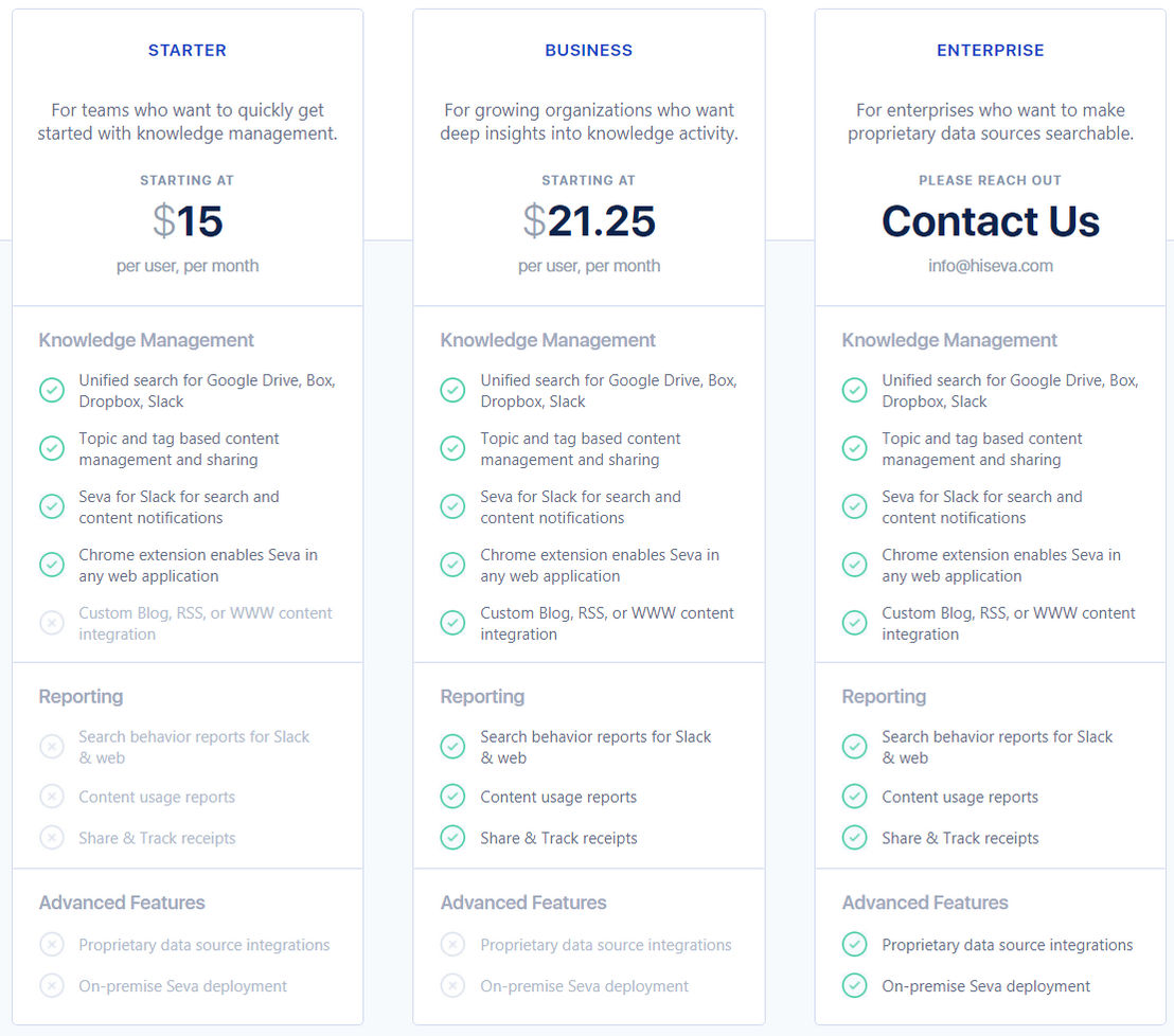 Seva pricing