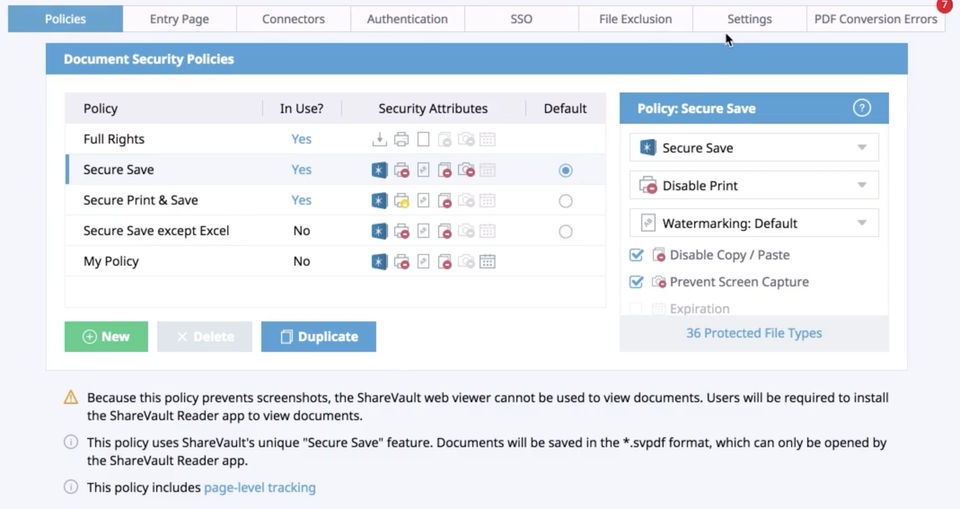 MAS Document Security Policies Secure Save