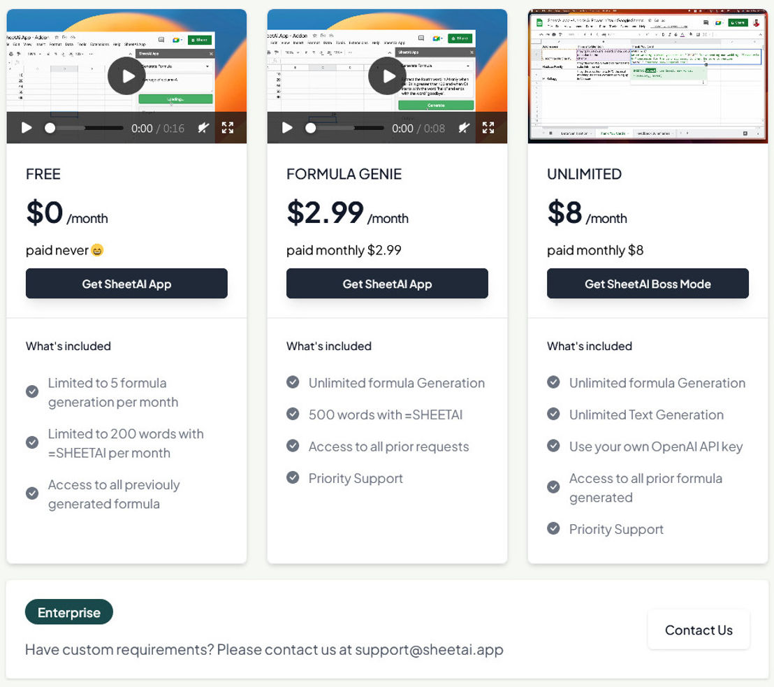 SheetAI pricing