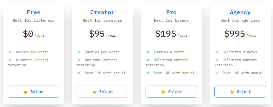 shownotes pricing