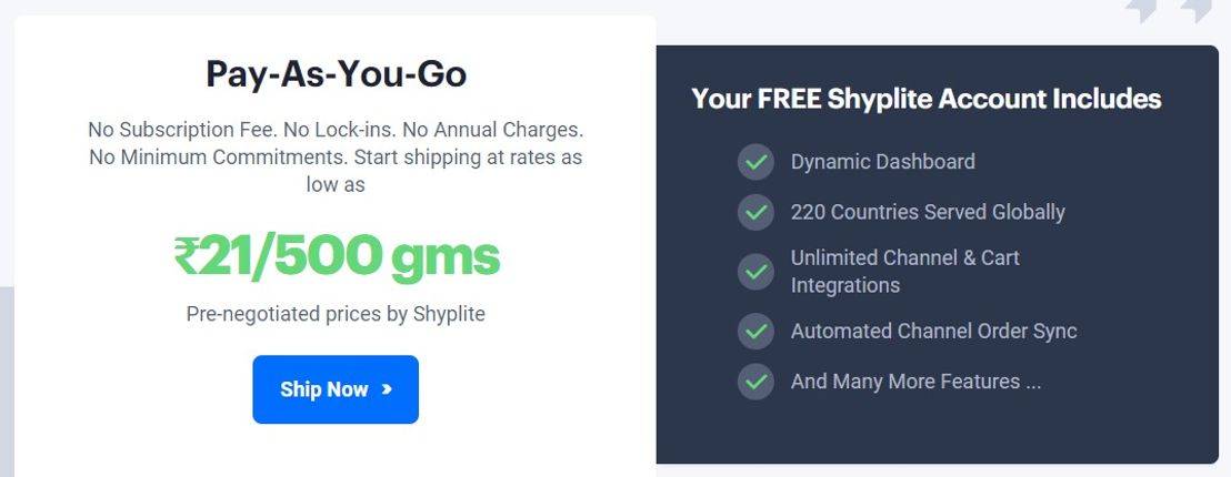 Shyplite pricing