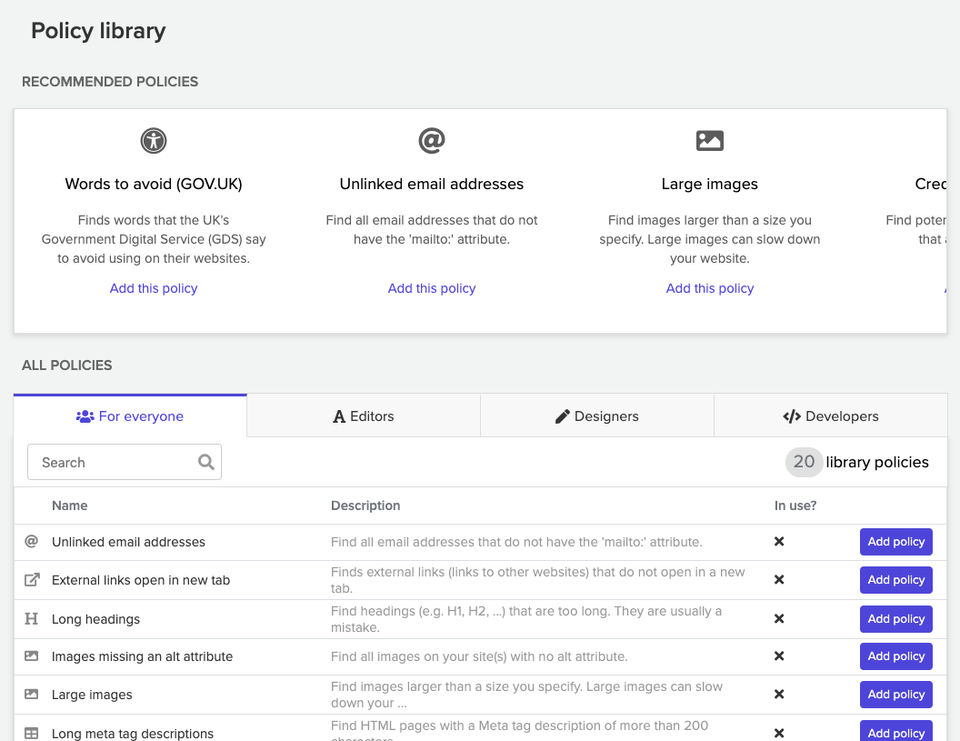 Policy Library screenshot