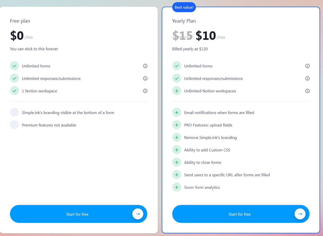 simple-notion-forms pricing