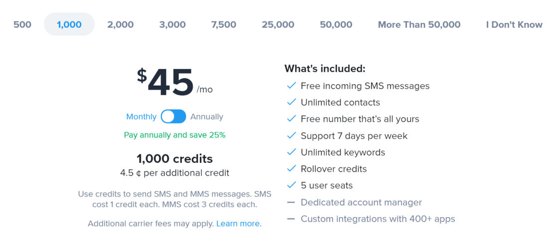 SimpleTexting pricing