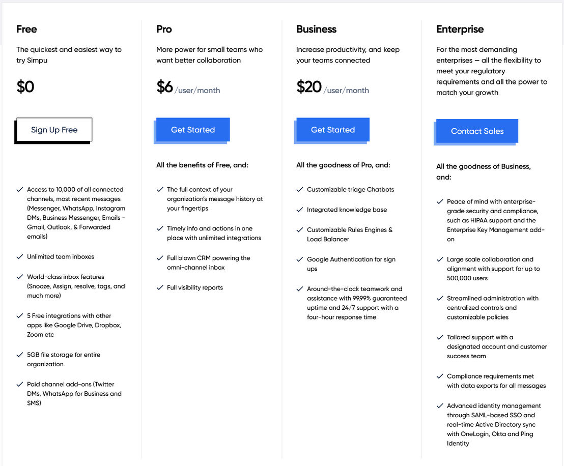 Simpu pricing