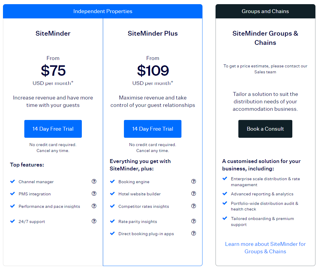 SiteMinder pricing