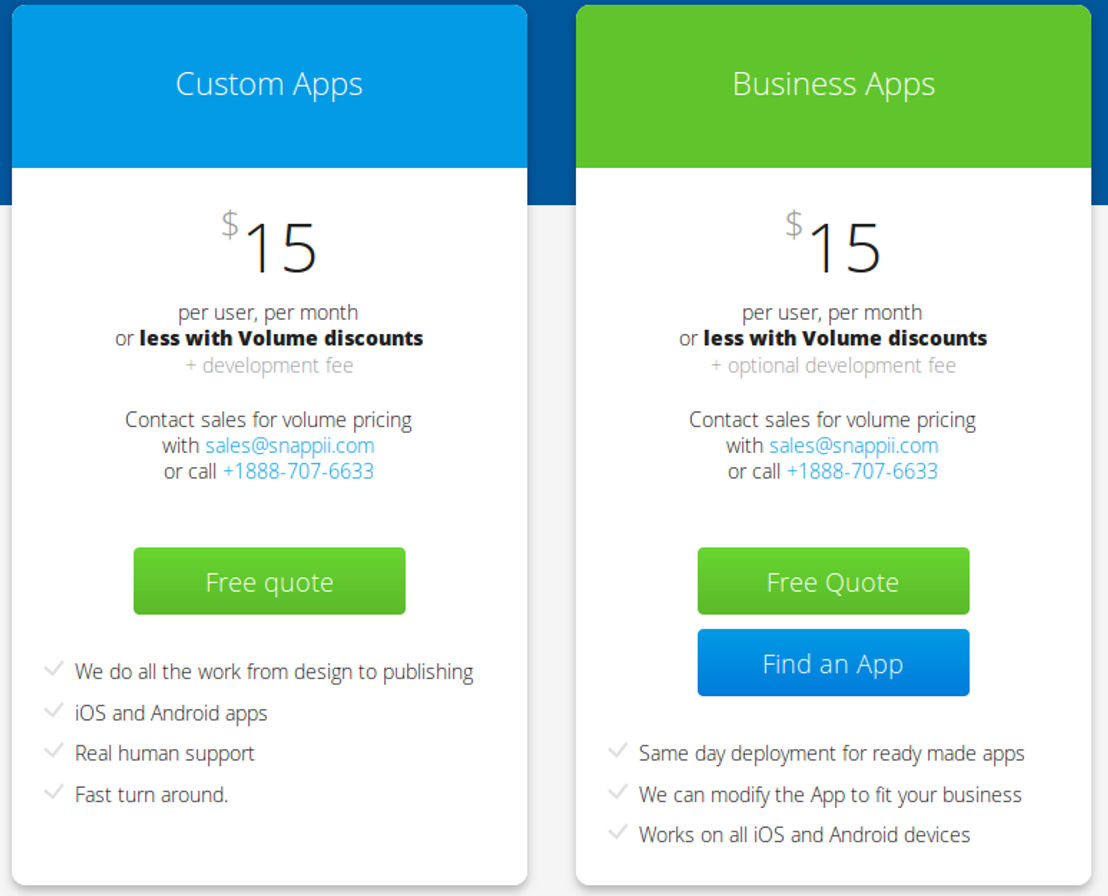 Snappii Mobile Apps pricing