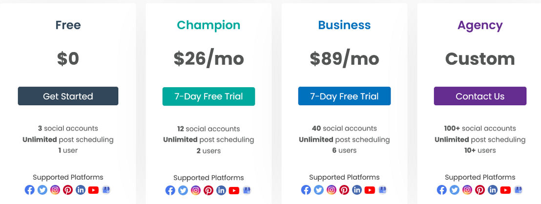 Social Champ pricing