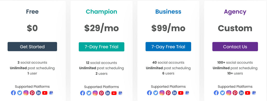 Social Champ pricing