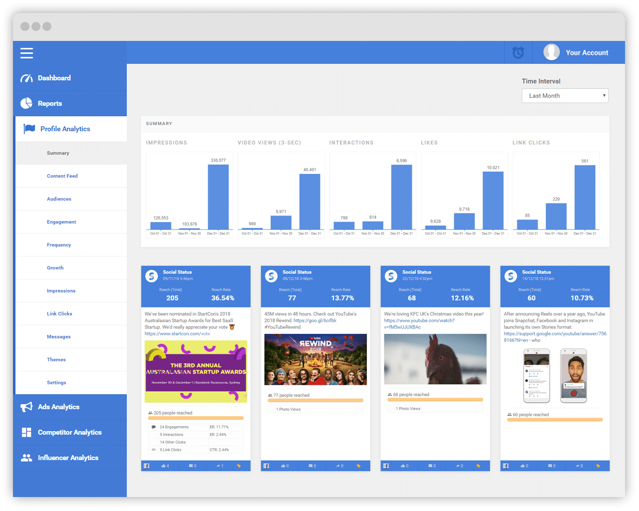 Social Status Profile Analytics screen