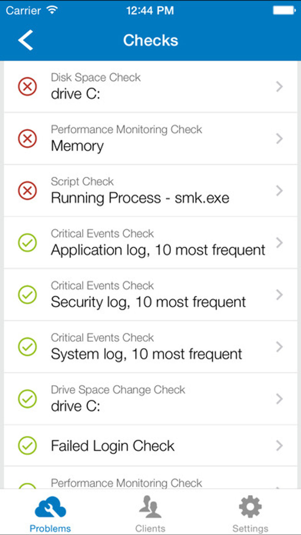 SolarWinds RMM screenshot: Failing checks can be cleared-thumb