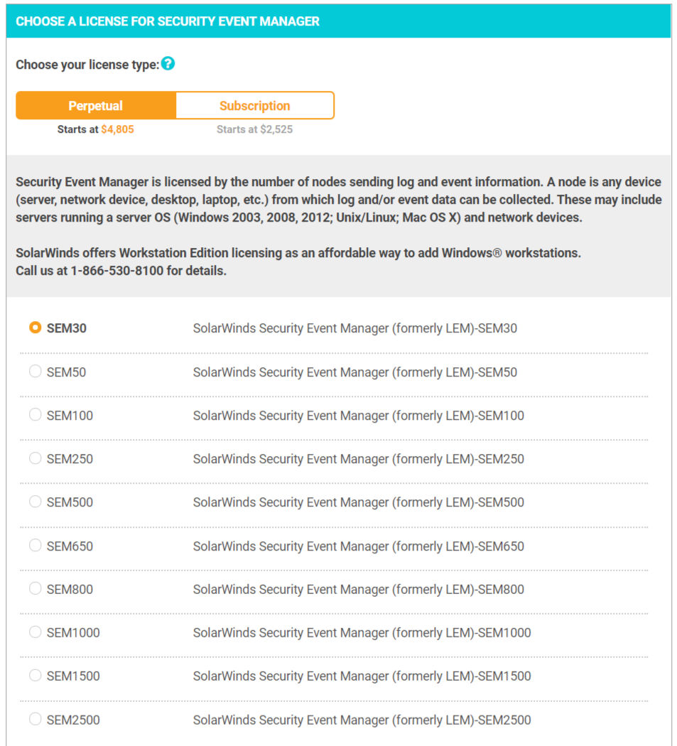 SolarWinds Security Event Manager pricing