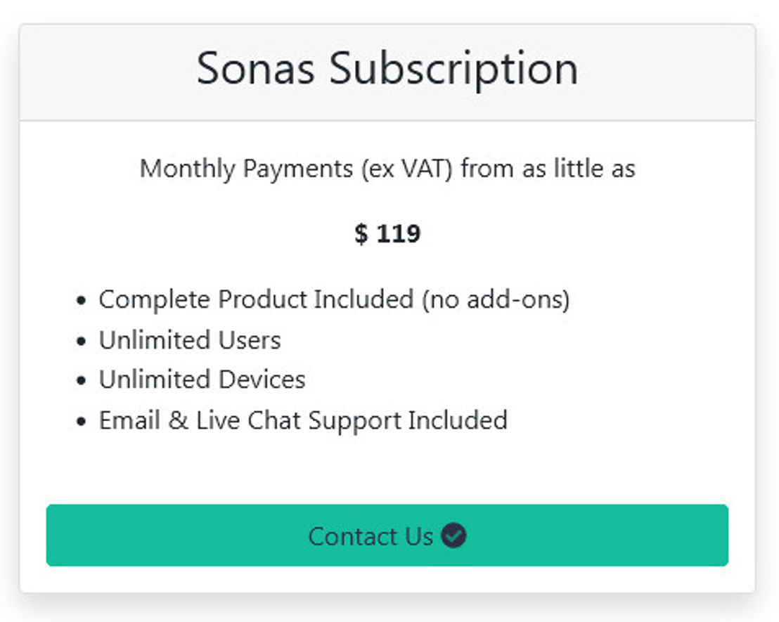 Sonas pricing