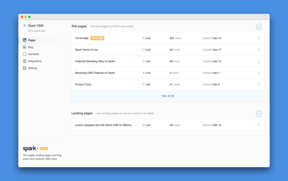 Spark CMS screenshot