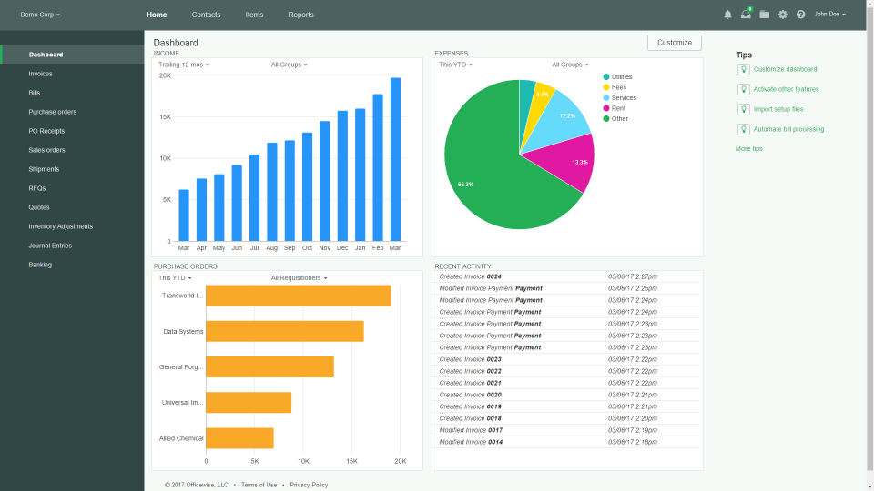 Officewise screenshot: View business data using charts and graphs in the Officewise dashboard-thumb