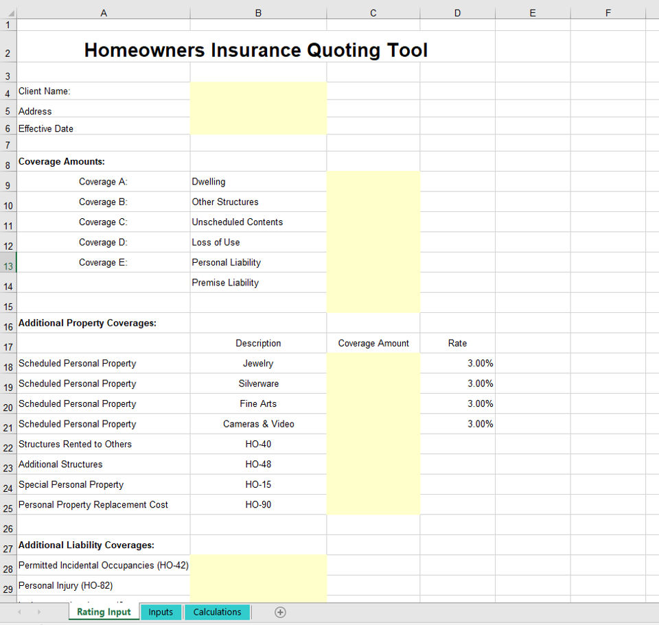 Homeowners Insurance Quoting Tool Excel-thumb