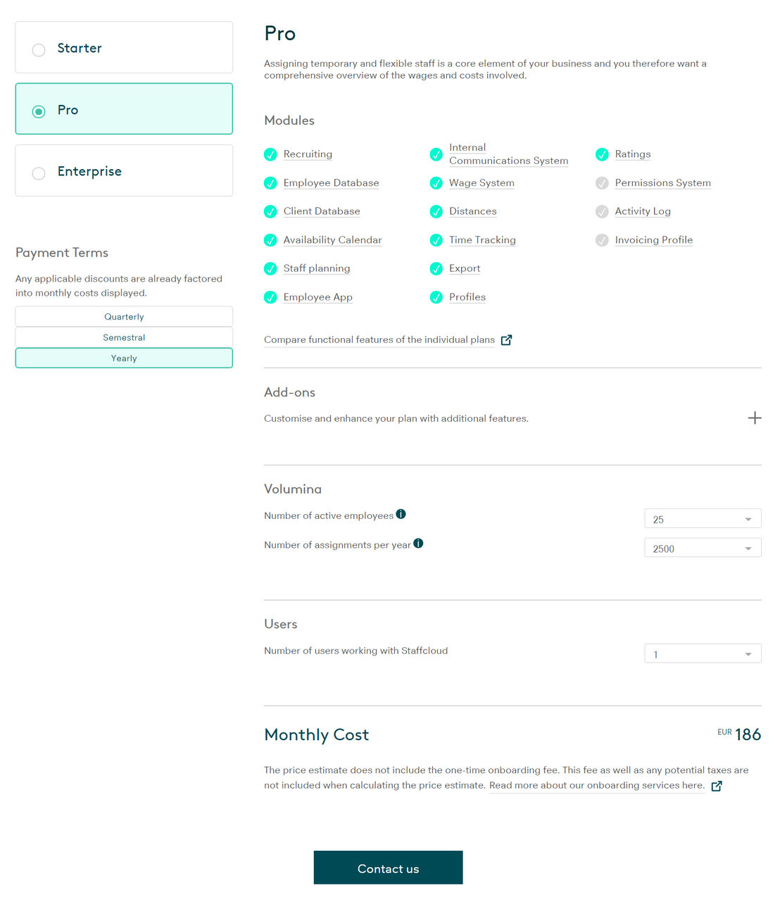 Staffcloud pricing