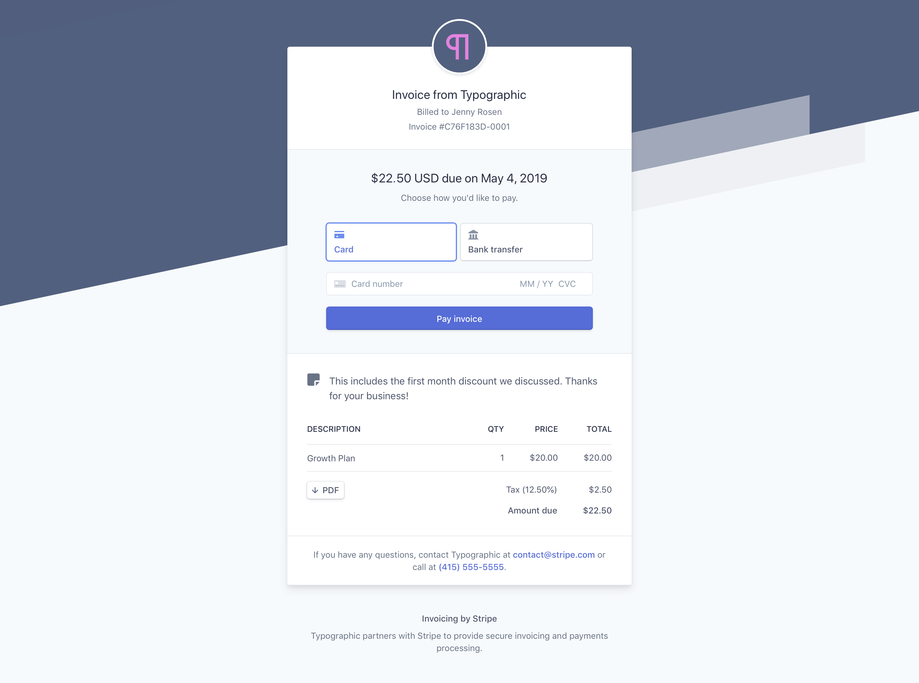 Hosted invoice page