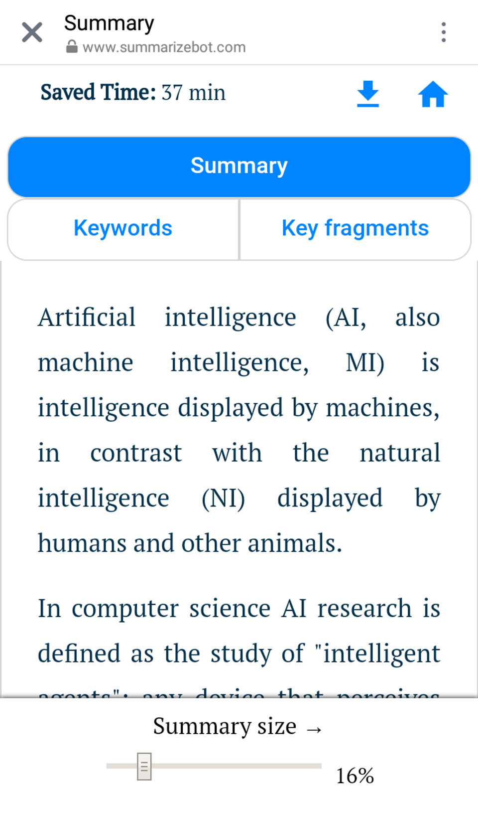 SummarizeBot : Summary Generation screenshot