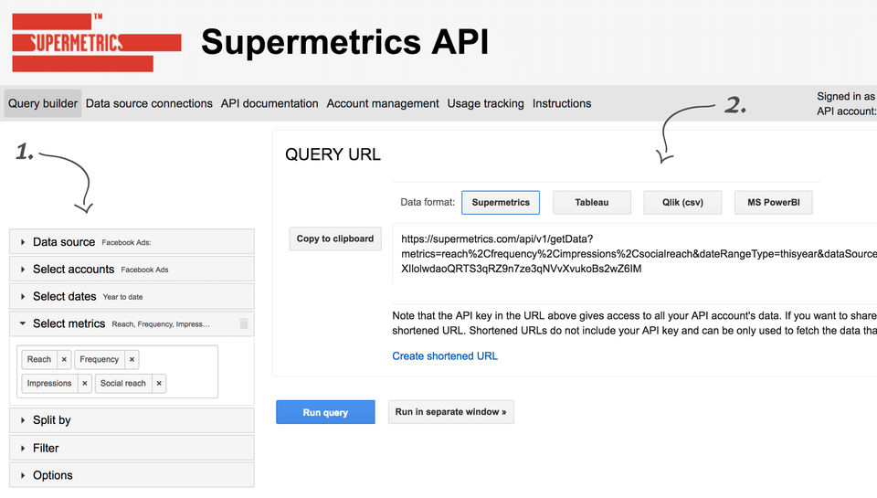 Supermetrics API screenshot