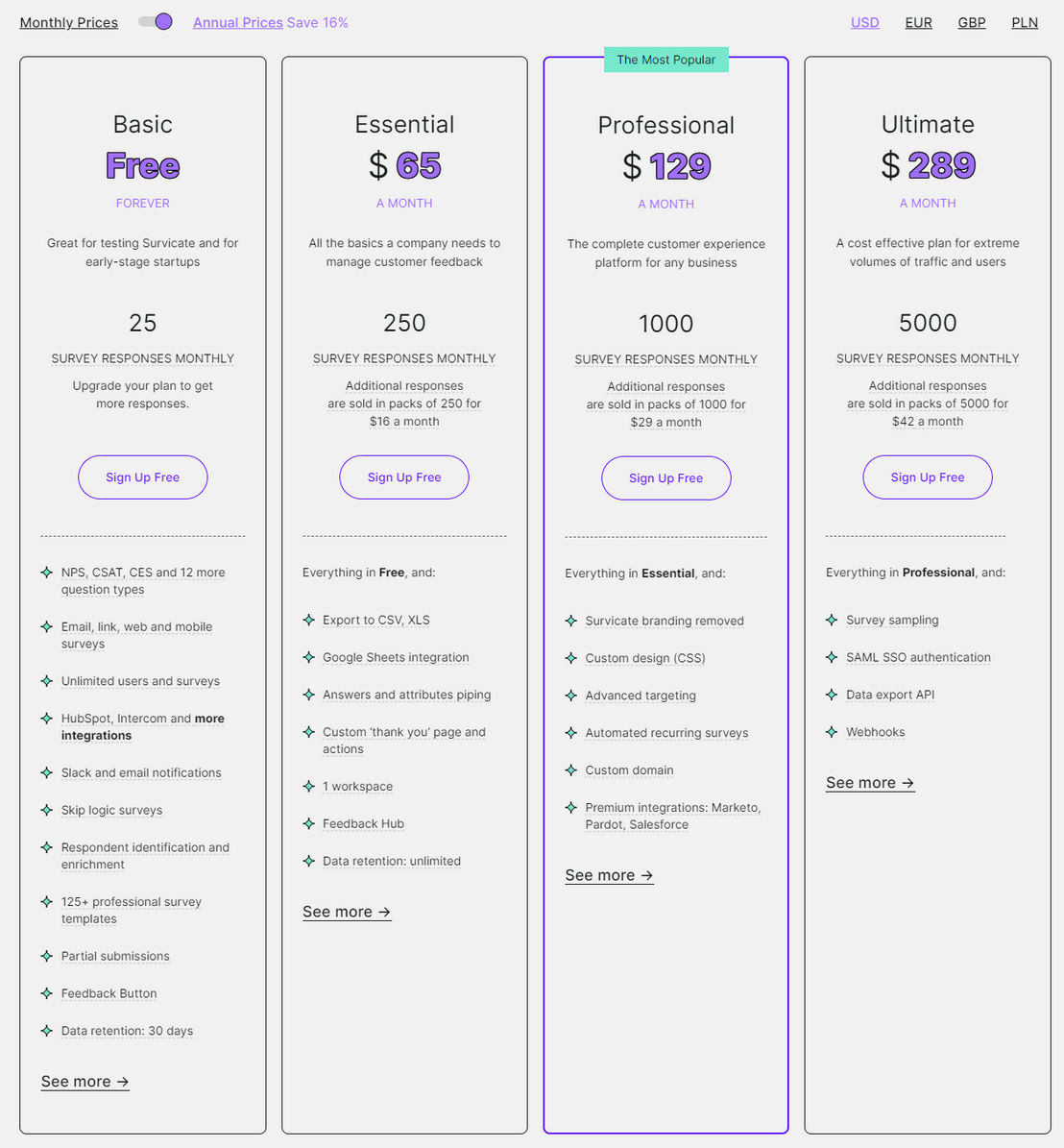 Survicate pricing