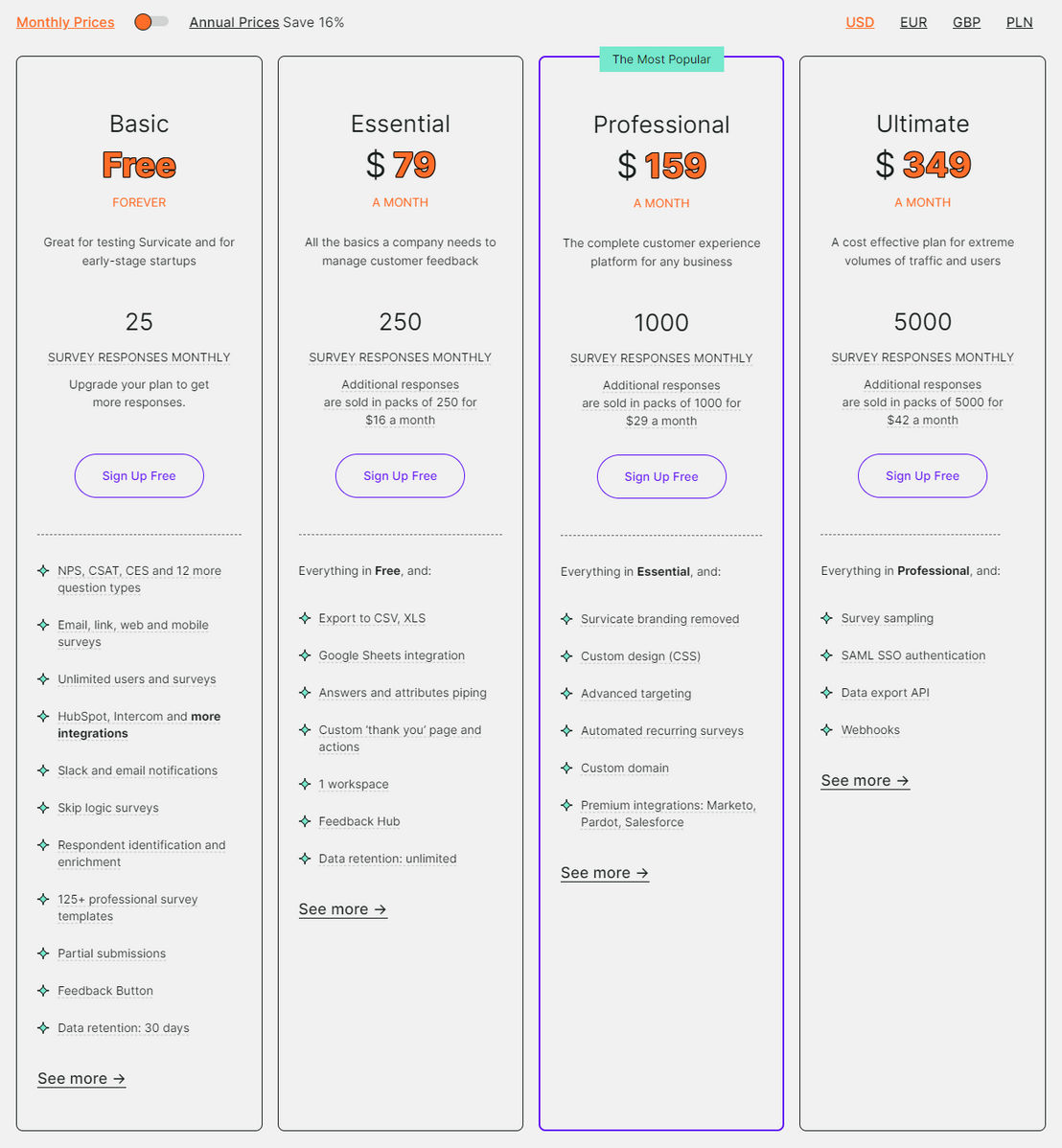 Survicate pricing