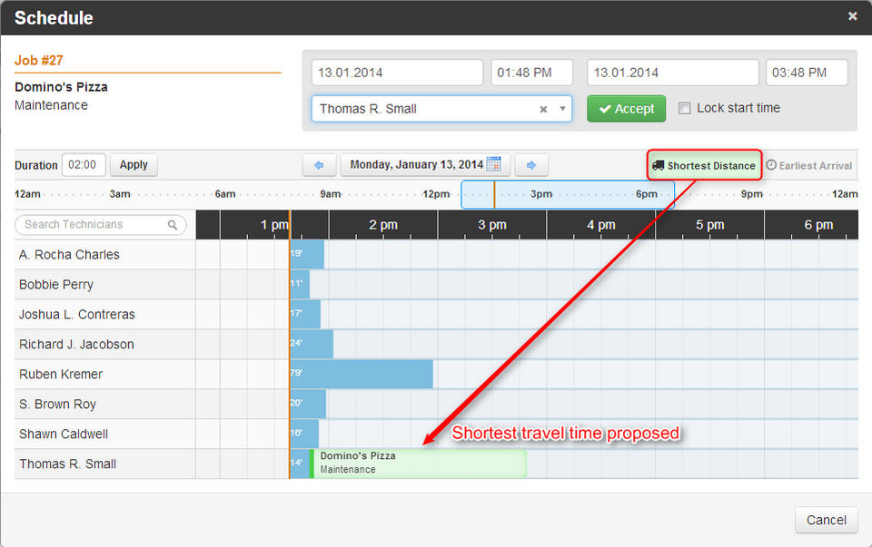 Synchroteam screenshot: Schedule Assist