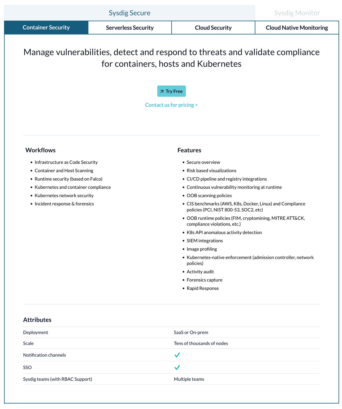 Sysdig Secure pricing