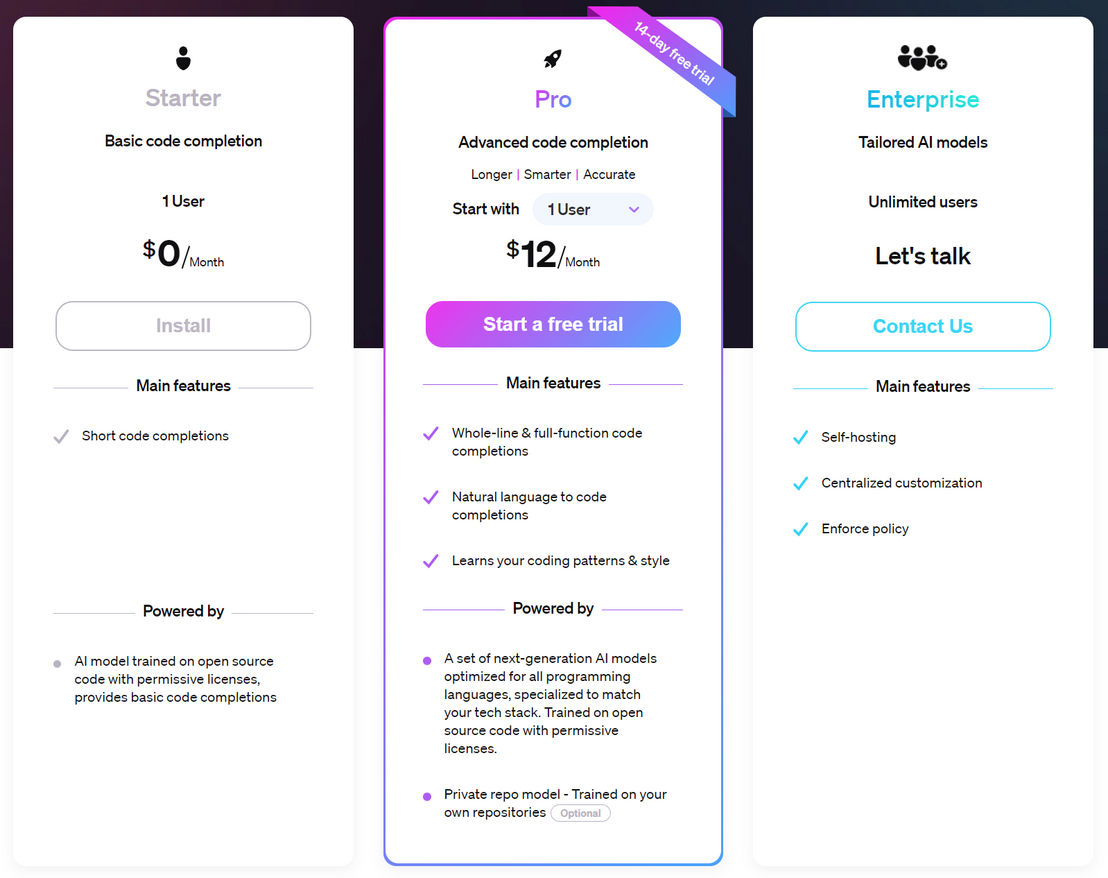 Tabnine pricing