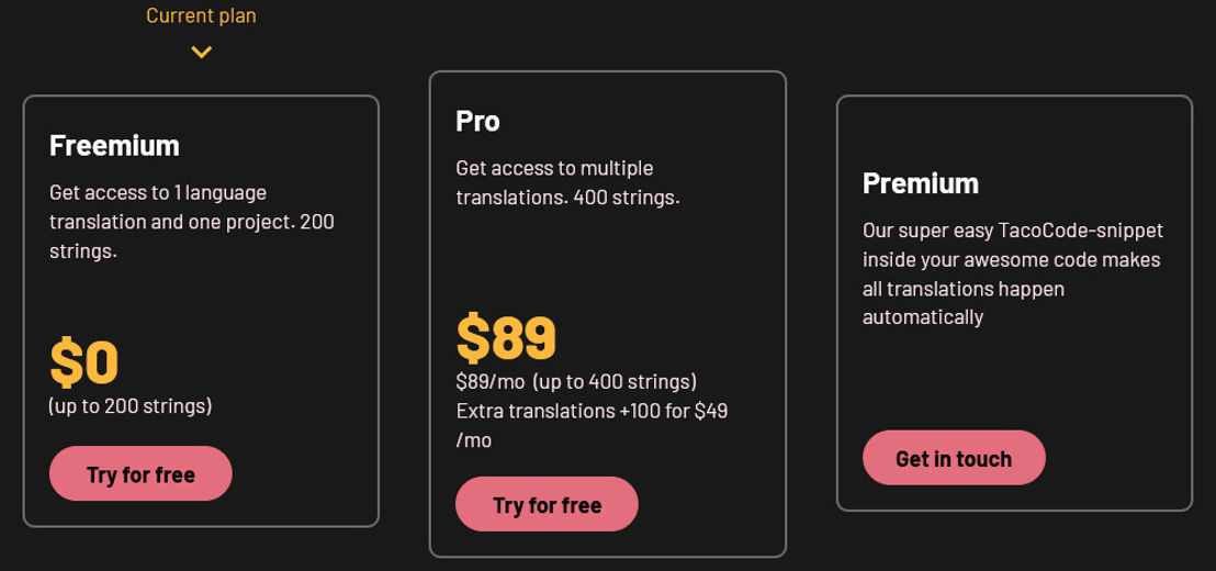 TacoTranslate pricing